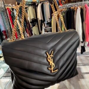 YSL Saint Laurent Bag Black Loulou Matisse Quilted Calf Skin Gold Hardware